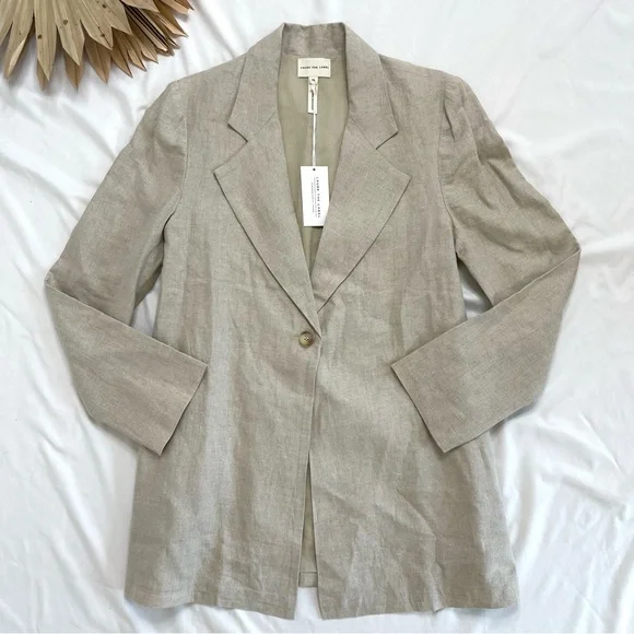 Laude The Label Linen Beige Tan Neutral Oversized Relaxed Blazer Jacket Size XS
